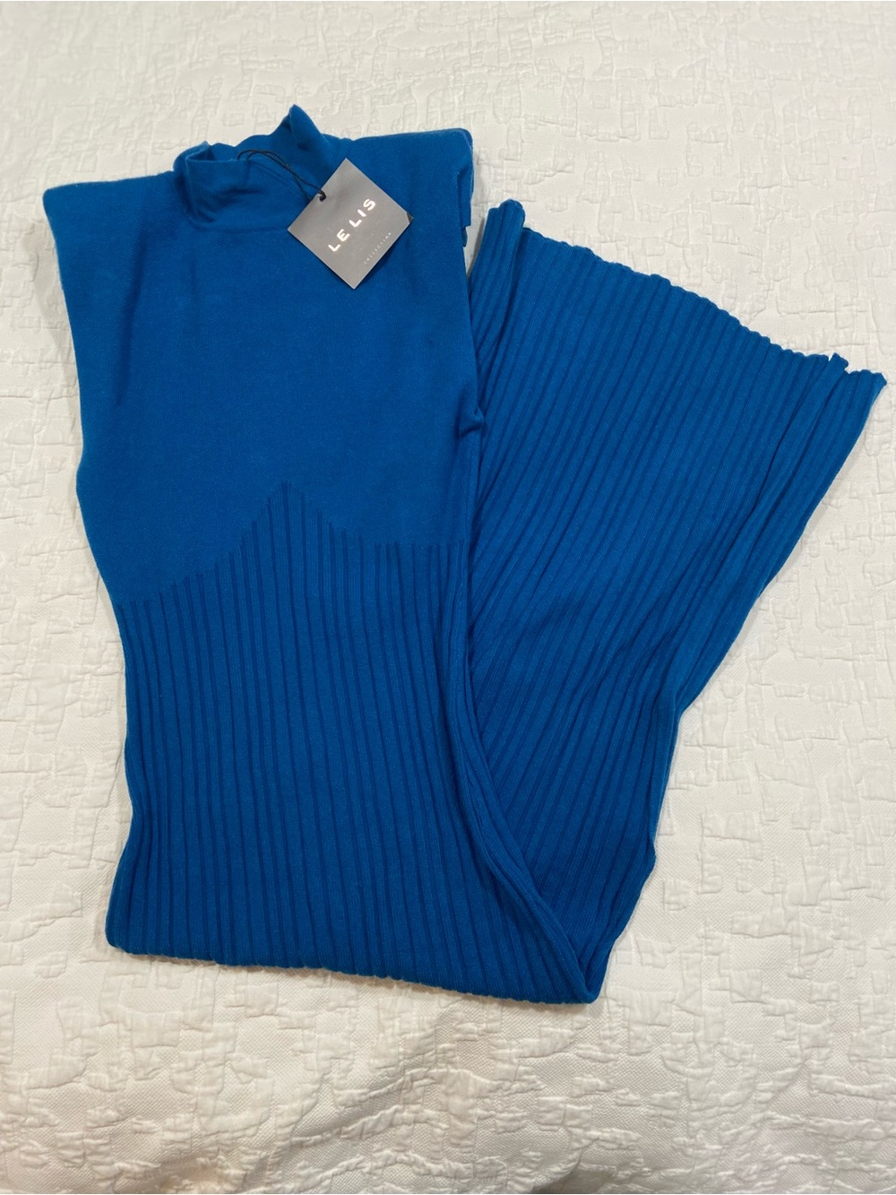 Le Lis Royal Blue Midi Ribbed Knit Dress